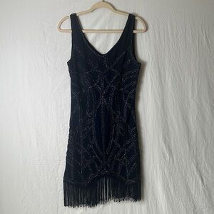 Alya Dark Blue Beaded Mini Dress